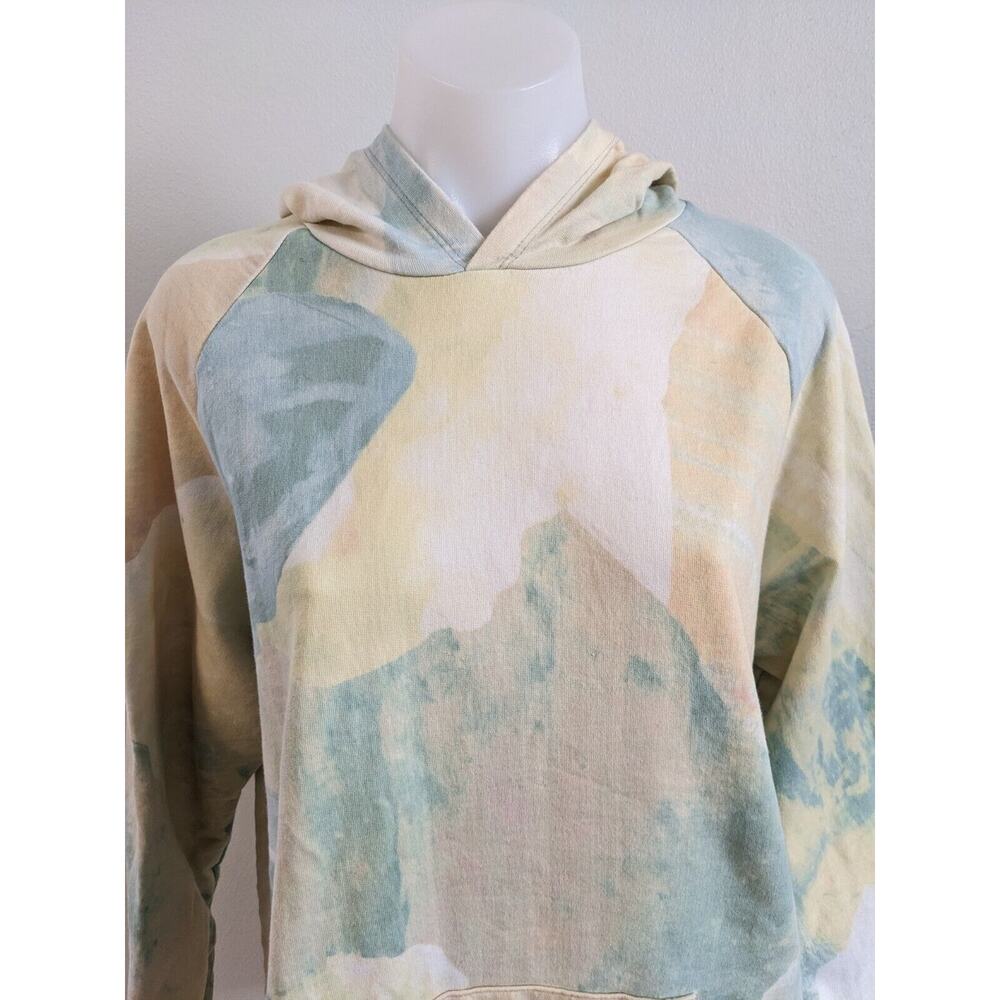 Baja East Size 1 Tie Dye Hoodie Pullover Green Yellow 100% Cotton Long Sleeves - Picture 5 of 10